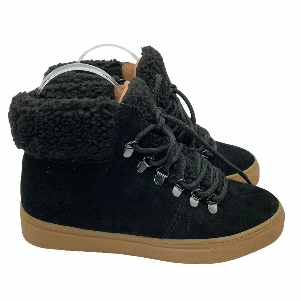 Susina Women's Black Suede Faux Fur Lace Up Ankle Boots. Sz: 7